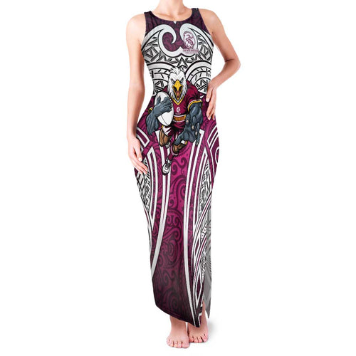 Manly Warringah Sea Eagles Rugby Family Matching Tank Maxi Dress and Hawaiian Shirt Polynesian Tribal Eagle Warrior Maroon Pattern