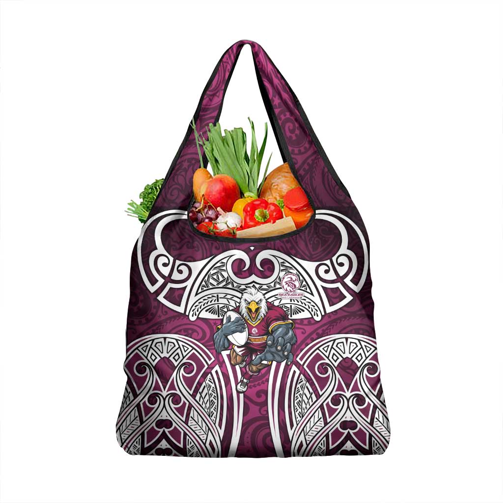 Manly Warringah Sea Eagles Rugby Grocery Bag Polynesian Tribal Eagle Warrior Maroon Pattern