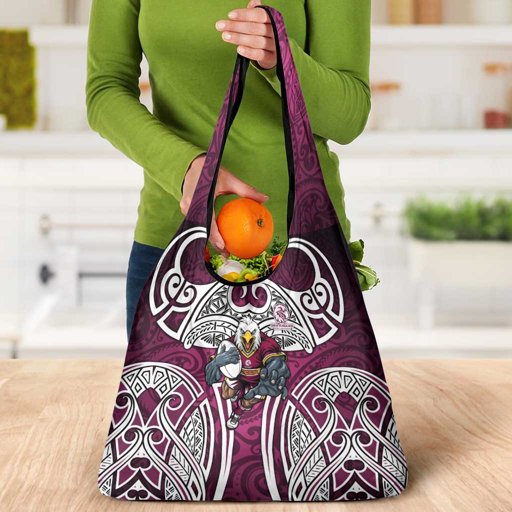 Manly Warringah Sea Eagles Rugby Grocery Bag Polynesian Tribal Eagle Warrior Maroon Pattern