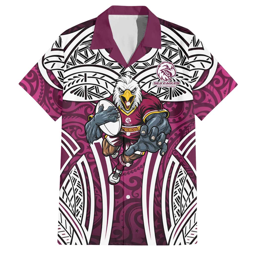 Manly Warringah Sea Eagles Rugby Hawaiian Shirt Polynesian Tribal Eagle Warrior Maroon Pattern