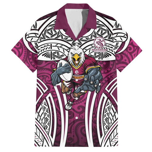 Manly Warringah Sea Eagles Rugby Hawaiian Shirt Polynesian Tribal Eagle Warrior Maroon Pattern