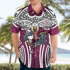 Manly Warringah Sea Eagles Rugby Hawaiian Shirt Polynesian Tribal Eagle Warrior Maroon Pattern