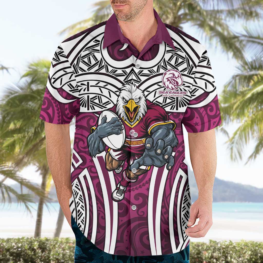 Manly Warringah Sea Eagles Rugby Hawaiian Shirt Polynesian Tribal Eagle Warrior Maroon Pattern