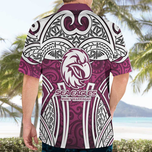 Manly Warringah Sea Eagles Rugby Hawaiian Shirt Polynesian Tribal Eagle Warrior Maroon Pattern