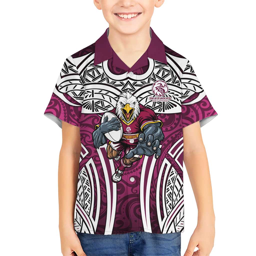 Manly Warringah Sea Eagles Rugby Hawaiian Shirt Polynesian Tribal Eagle Warrior Maroon Pattern