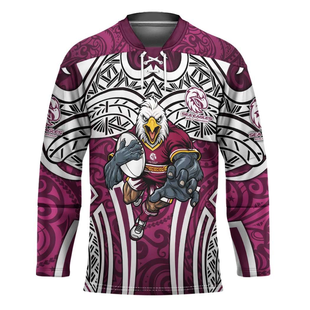 Manly Warringah Sea Eagles Rugby Hockey Jersey Polynesian Tribal Eagle Warrior Maroon Pattern