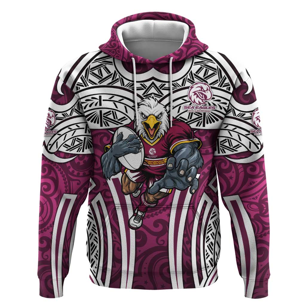Manly Warringah Sea Eagles Rugby Hoodie Polynesian Tribal Eagle Warrior Maroon Pattern