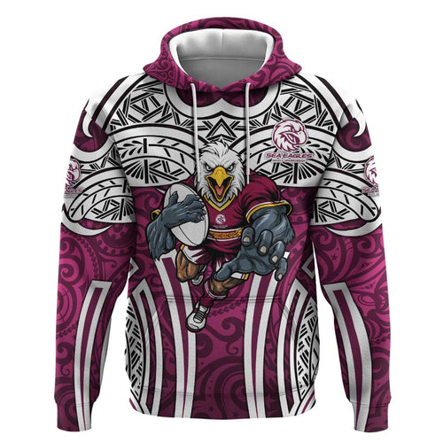 Manly Warringah Sea Eagles Rugby Hoodie Polynesian Tribal Eagle Warrior Maroon Pattern
