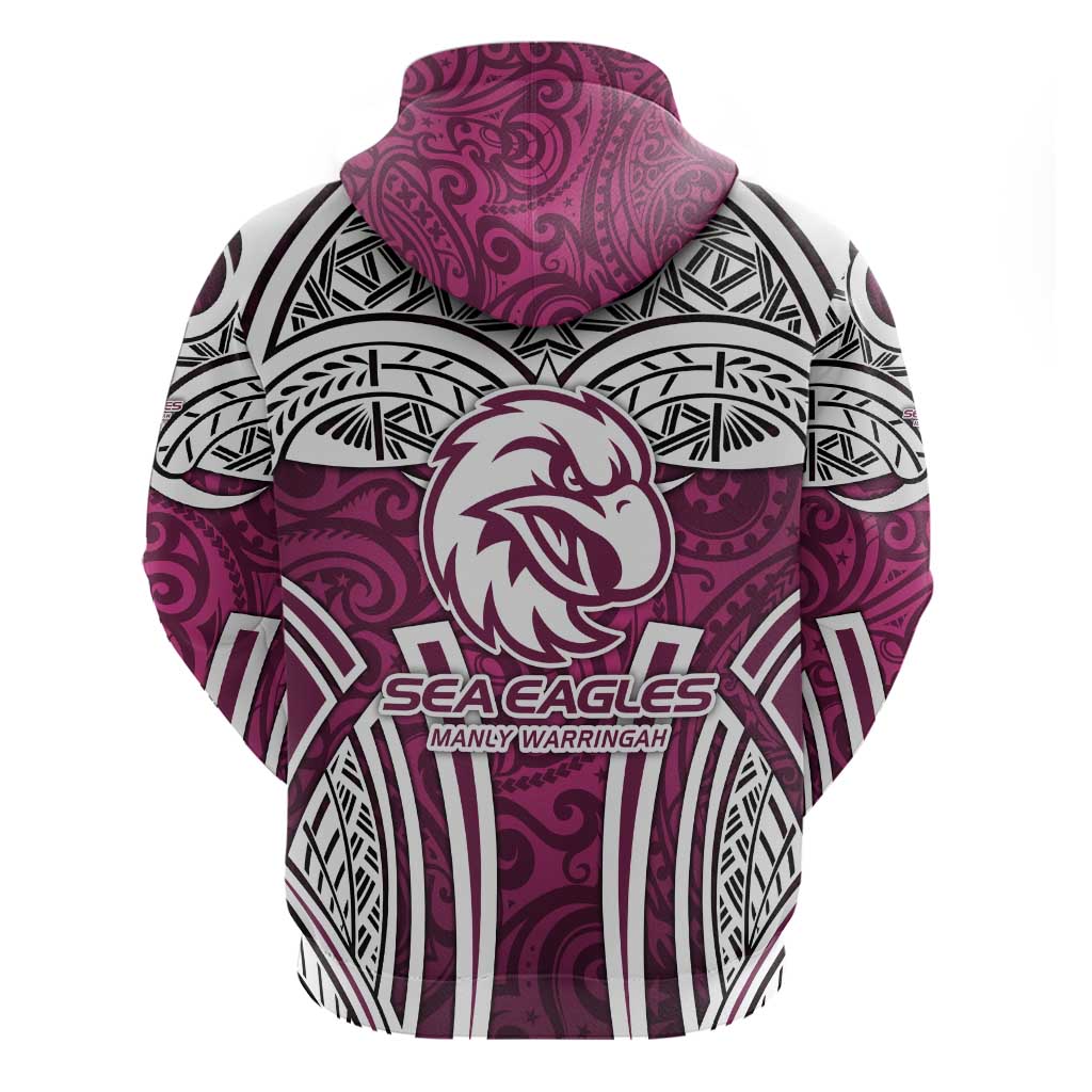 Manly Warringah Sea Eagles Rugby Hoodie Polynesian Tribal Eagle Warrior Maroon Pattern