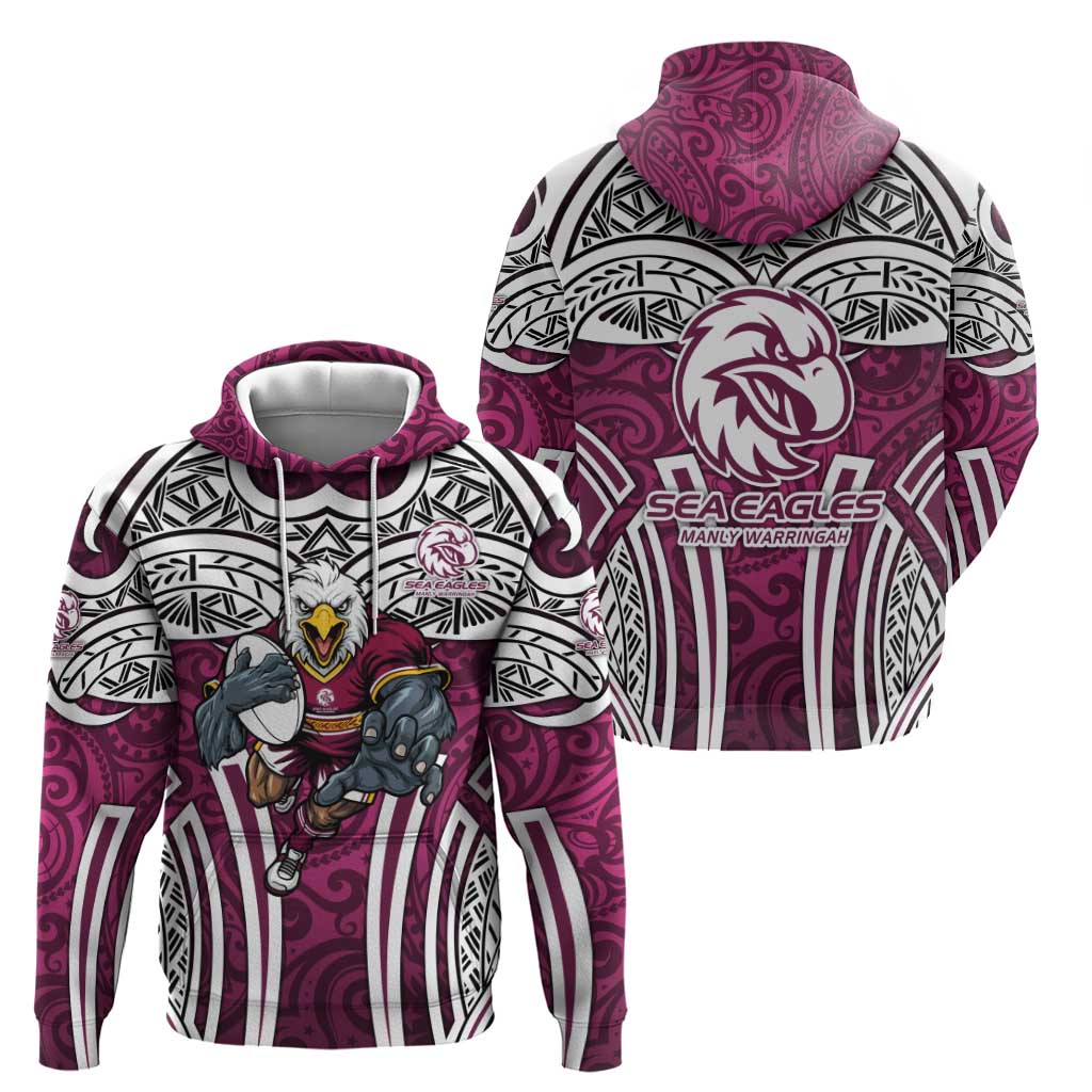 Manly Warringah Sea Eagles Rugby Hoodie Polynesian Tribal Eagle Warrior Maroon Pattern