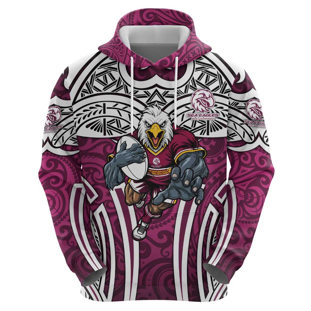 Manly Warringah Sea Eagles Rugby Hoodie Polynesian Tribal Eagle Warrior Maroon Pattern