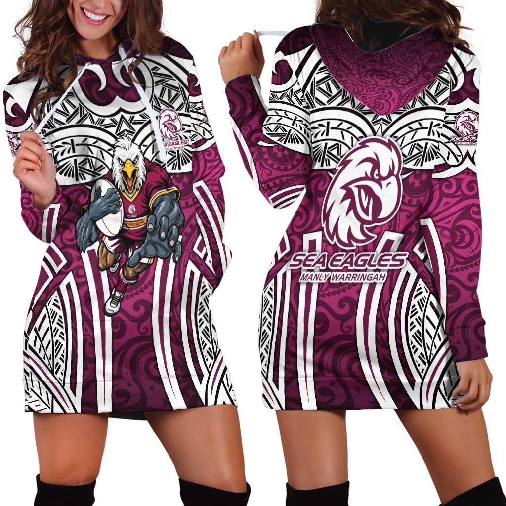 Manly Warringah Sea Eagles Rugby Hoodie Dress Polynesian Tribal Eagle Warrior Maroon Pattern