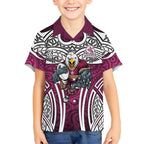 Manly Warringah Sea Eagles Rugby Kid Hawaiian Shirt Polynesian Tribal Eagle Warrior Maroon Pattern