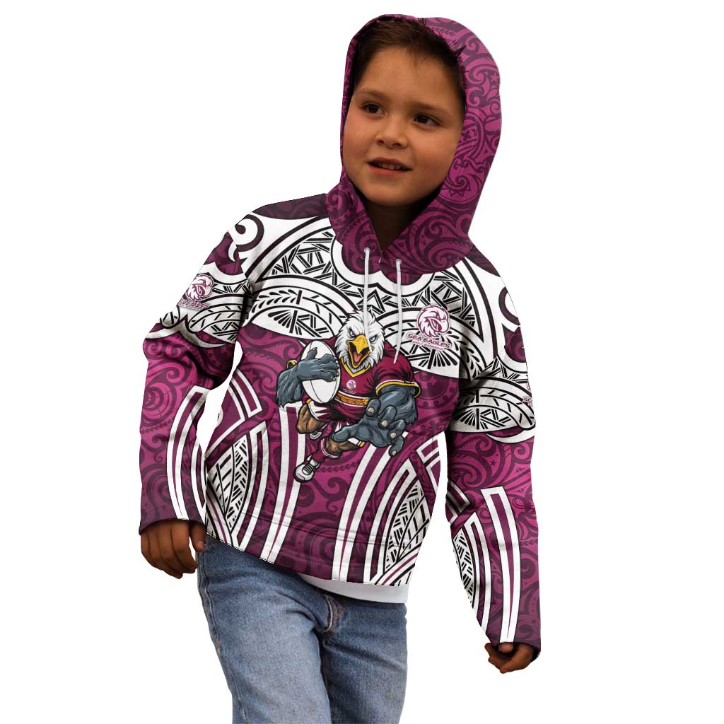 Manly Warringah Sea Eagles Rugby Kid Hoodie Polynesian Tribal Eagle Warrior Maroon Pattern