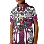 Manly Warringah Sea Eagles Rugby Kid Polo Shirt Polynesian Tribal Eagle Warrior Maroon Pattern
