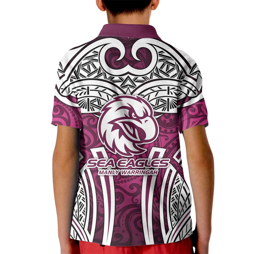 Manly Warringah Sea Eagles Rugby Kid Polo Shirt Polynesian Tribal Eagle Warrior Maroon Pattern