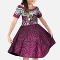 Manly Warringah Sea Eagles Rugby Kid Short Sleeve Dress Polynesian Tribal Eagle Warrior Maroon Pattern
