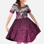 Manly Warringah Sea Eagles Rugby Kid Short Sleeve Dress Polynesian Tribal Eagle Warrior Maroon Pattern