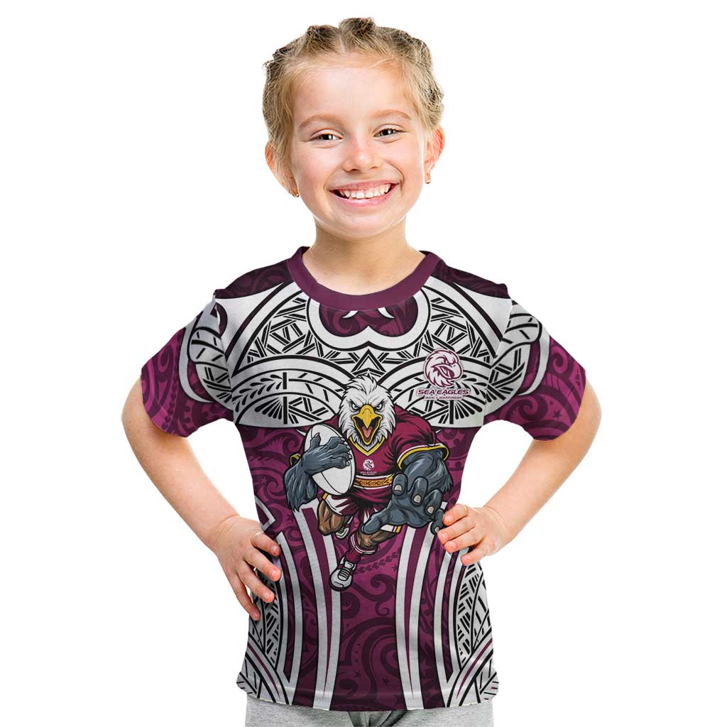 Manly Warringah Sea Eagles Rugby Kid T Shirt Polynesian Tribal Eagle Warrior Maroon Pattern
