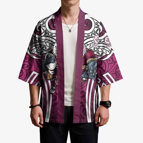 Manly Warringah Sea Eagles Rugby Kimono Polynesian Tribal Eagle Warrior Maroon Pattern