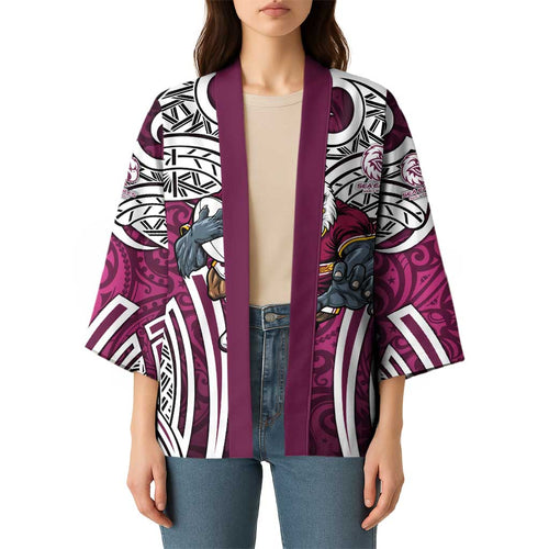 Manly Warringah Sea Eagles Rugby Kimono Polynesian Tribal Eagle Warrior Maroon Pattern