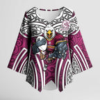 Manly Warringah Sea Eagles Rugby Kimono Sleeve Blouse Polynesian Tribal Eagle Warrior Maroon Pattern