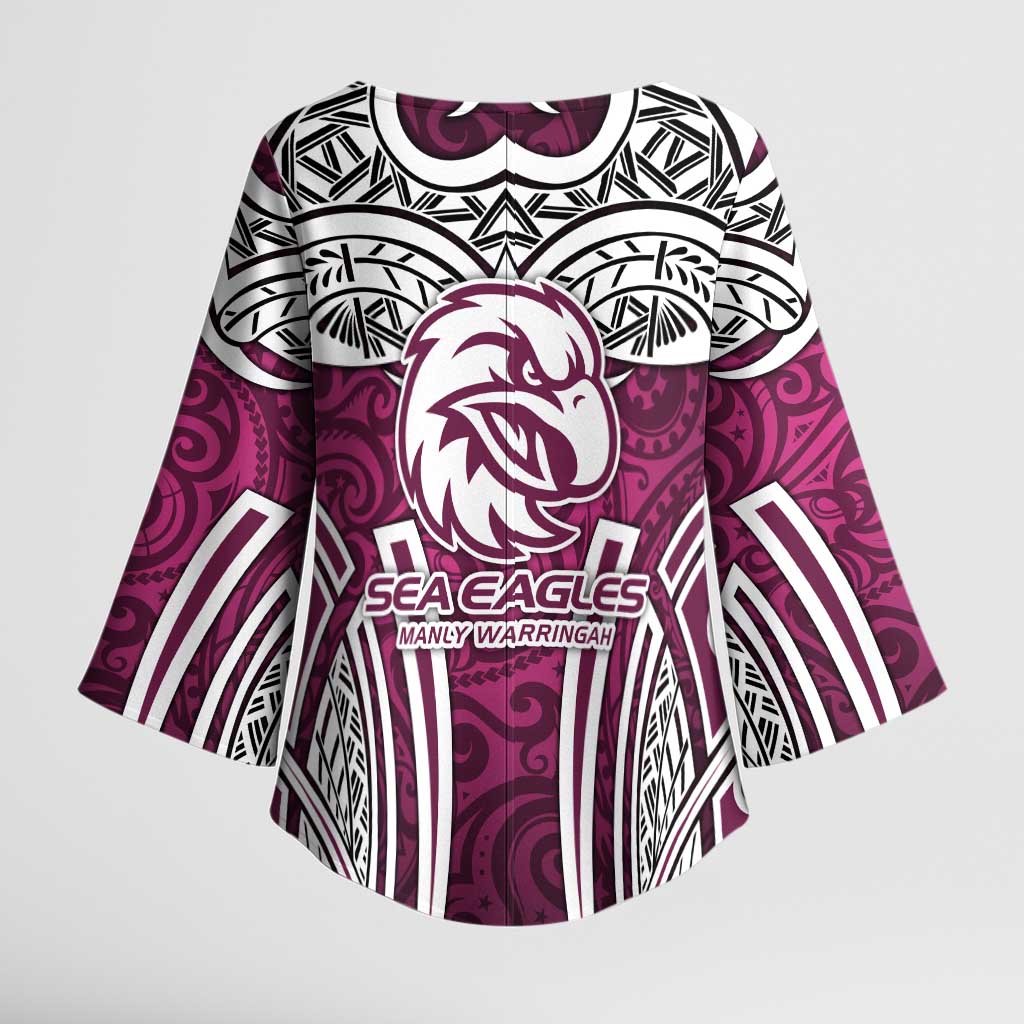Manly Warringah Sea Eagles Rugby Kimono Sleeve Blouse Polynesian Tribal Eagle Warrior Maroon Pattern