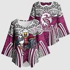 Manly Warringah Sea Eagles Rugby Kimono Sleeve Blouse Polynesian Tribal Eagle Warrior Maroon Pattern