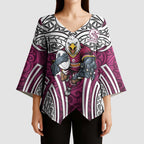 Manly Warringah Sea Eagles Rugby Kimono Sleeve Blouse Polynesian Tribal Eagle Warrior Maroon Pattern