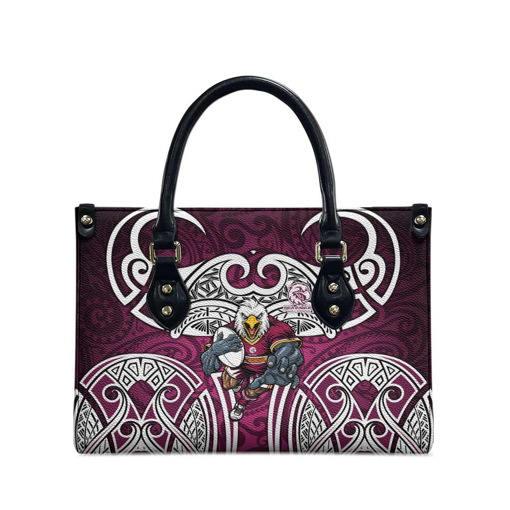 Manly Warringah Sea Eagles Rugby Leather Bag Polynesian Tribal Eagle Warrior Maroon Pattern
