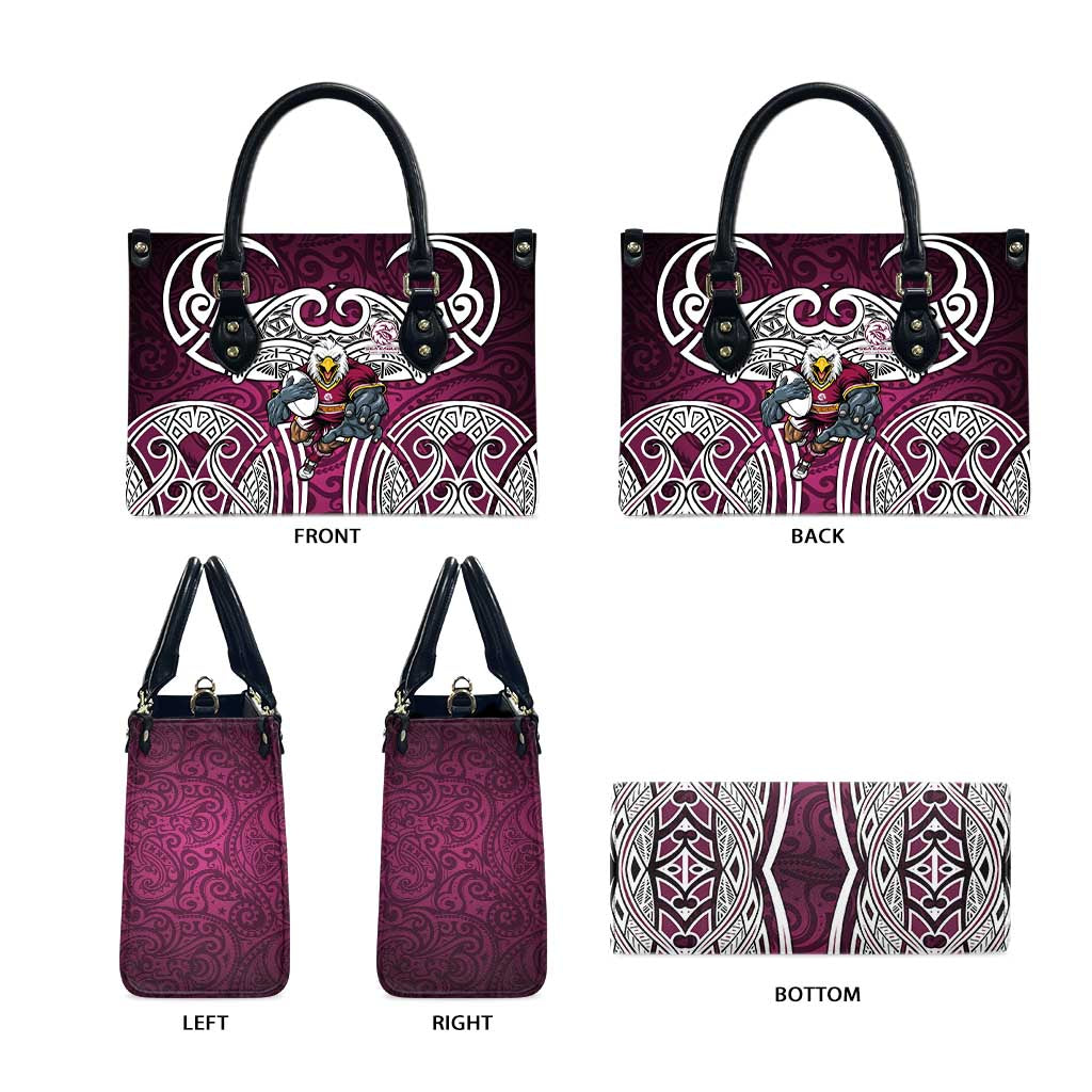 Manly Warringah Sea Eagles Rugby Leather Bag Polynesian Tribal Eagle Warrior Maroon Pattern