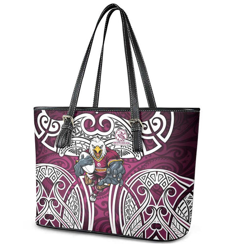 Manly Warringah Sea Eagles Rugby Leather Tote Bag Polynesian Tribal Eagle Warrior Maroon Pattern