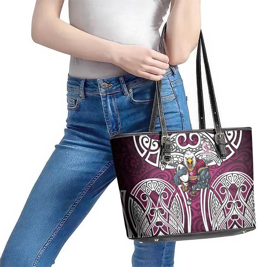 Manly Warringah Sea Eagles Rugby Leather Tote Bag Polynesian Tribal Eagle Warrior Maroon Pattern