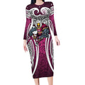 Manly Warringah Sea Eagles Rugby Long Sleeve Bodycon Dress Polynesian Tribal Eagle Warrior Maroon Pattern