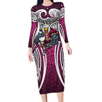 Manly Warringah Sea Eagles Rugby Long Sleeve Bodycon Dress Polynesian Tribal Eagle Warrior Maroon Pattern
