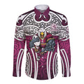 Manly Warringah Sea Eagles Rugby Long Sleeve Button Shirt Polynesian Tribal Eagle Warrior Maroon Pattern