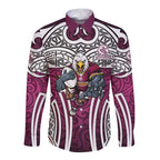 Manly Warringah Sea Eagles Rugby Long Sleeve Button Shirt Polynesian Tribal Eagle Warrior Maroon Pattern