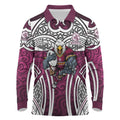 Manly Warringah Sea Eagles Rugby Long Sleeve Polo Shirt Polynesian Tribal Eagle Warrior Maroon Pattern