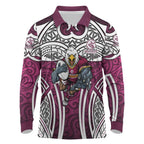 Manly Warringah Sea Eagles Rugby Long Sleeve Polo Shirt Polynesian Tribal Eagle Warrior Maroon Pattern