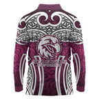 Manly Warringah Sea Eagles Rugby Long Sleeve Polo Shirt Polynesian Tribal Eagle Warrior Maroon Pattern