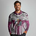 Manly Warringah Sea Eagles Rugby Long Sleeve Polo Shirt Polynesian Tribal Eagle Warrior Maroon Pattern