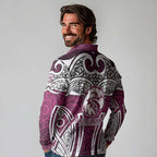 Manly Warringah Sea Eagles Rugby Long Sleeve Polo Shirt Polynesian Tribal Eagle Warrior Maroon Pattern