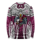 Manly Warringah Sea Eagles Rugby Long Sleeve Shirt Polynesian Tribal Eagle Warrior Maroon Pattern