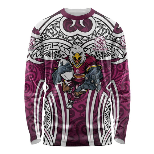 Manly Warringah Sea Eagles Rugby Long Sleeve Shirt Polynesian Tribal Eagle Warrior Maroon Pattern