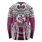 Manly Warringah Sea Eagles Rugby Long Sleeve Shirt Polynesian Tribal Eagle Warrior Maroon Pattern