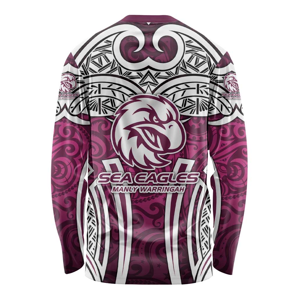 Manly Warringah Sea Eagles Rugby Long Sleeve Shirt Polynesian Tribal Eagle Warrior Maroon Pattern