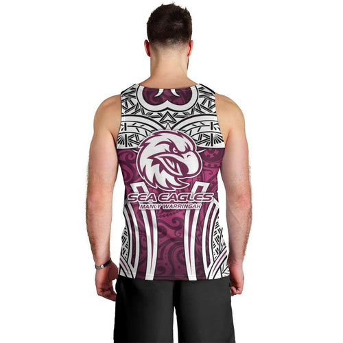 Manly Warringah Sea Eagles Rugby Men Tank Top Polynesian Tribal Eagle Warrior Maroon Pattern