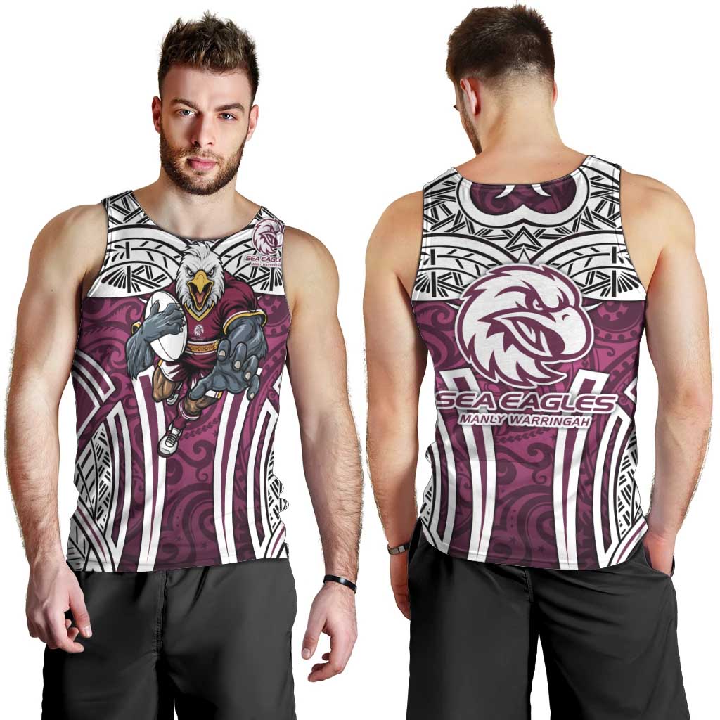 Manly Warringah Sea Eagles Rugby Men Tank Top Polynesian Tribal Eagle Warrior Maroon Pattern