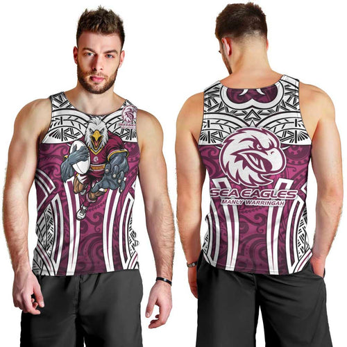 Manly Warringah Sea Eagles Rugby Men Tank Top Polynesian Tribal Eagle Warrior Maroon Pattern