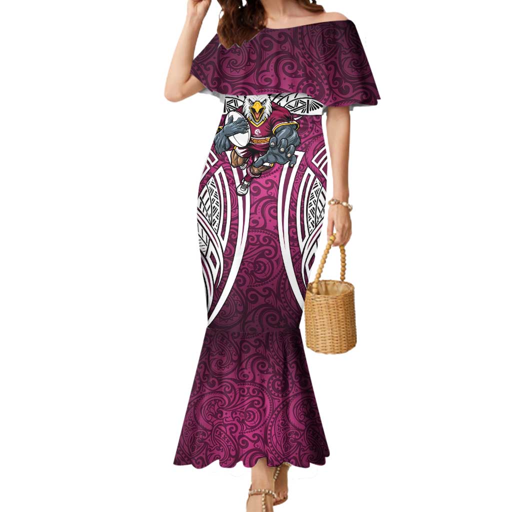 Manly Warringah Sea Eagles Rugby Mermaid Dress Polynesian Tribal Eagle Warrior Maroon Pattern